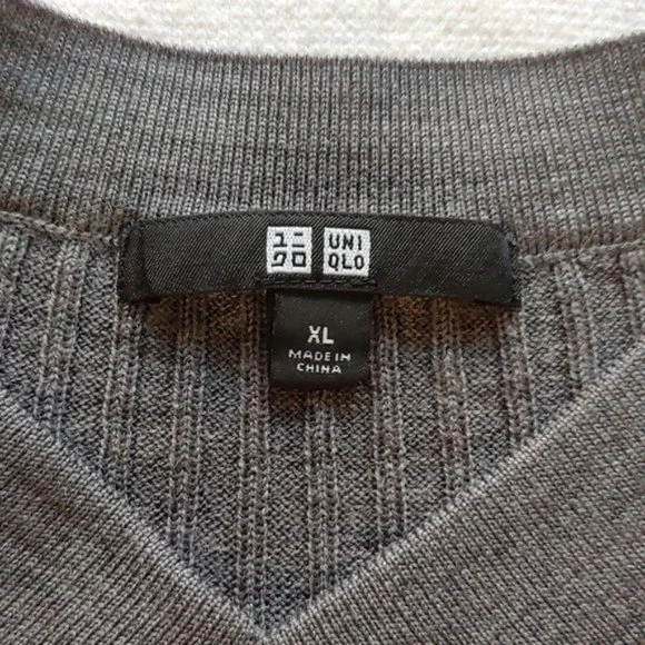 Uniqlo Merino Blend Ribbed V-Neck Sweater Gray - Picture 6 of 11